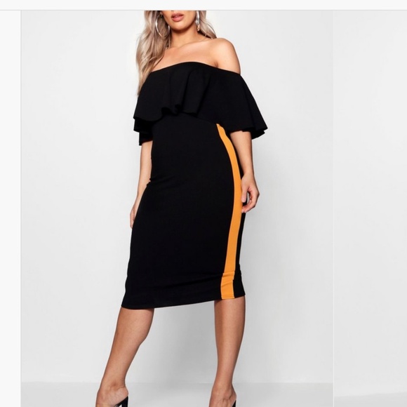 Boohoo Plus Dresses & Skirts - PLUS RUFFLE SPORTS STRIPE MIDI DRESS NWT